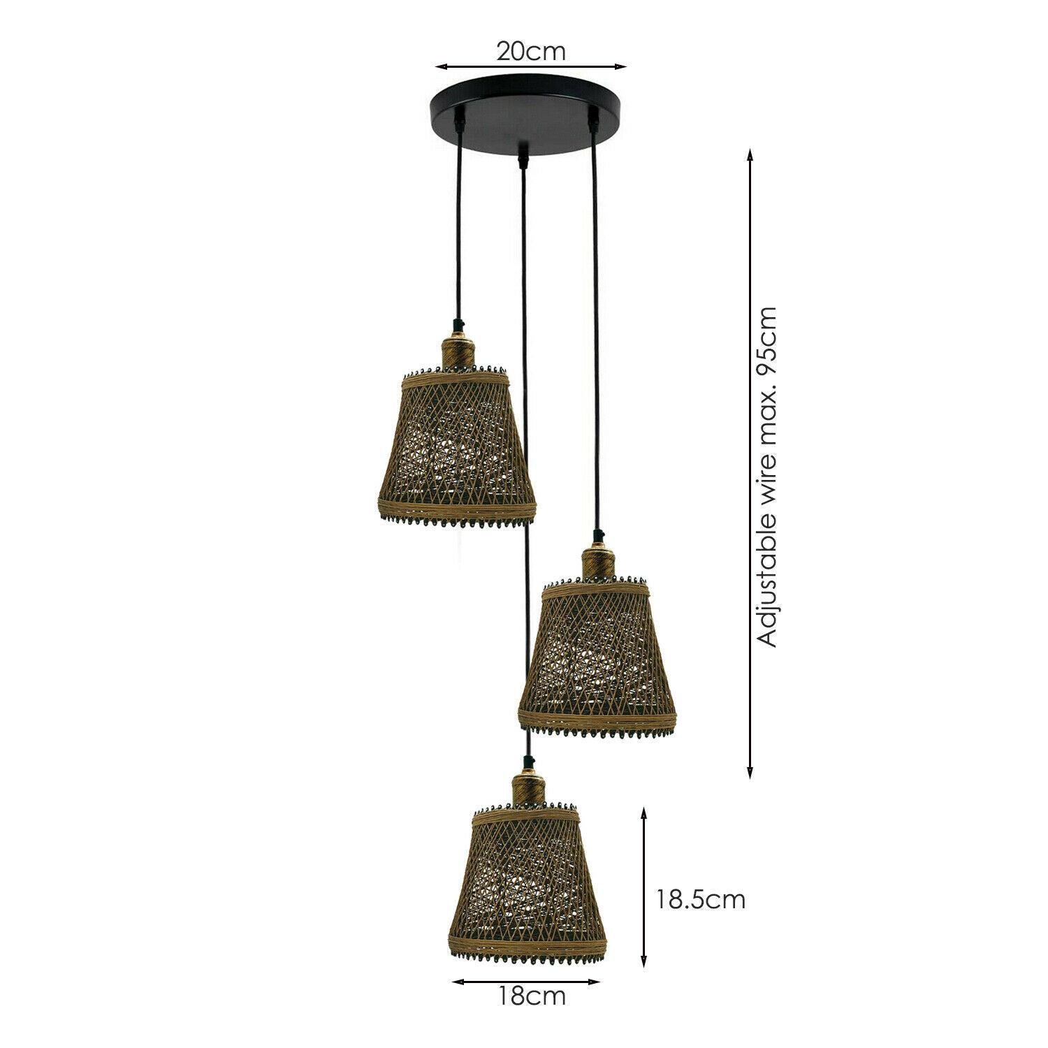 Industrial Rattan Wicker Design Chandelier Ceiling Pendant Light Brown Finish~1416 - LEDSone UK Ltd