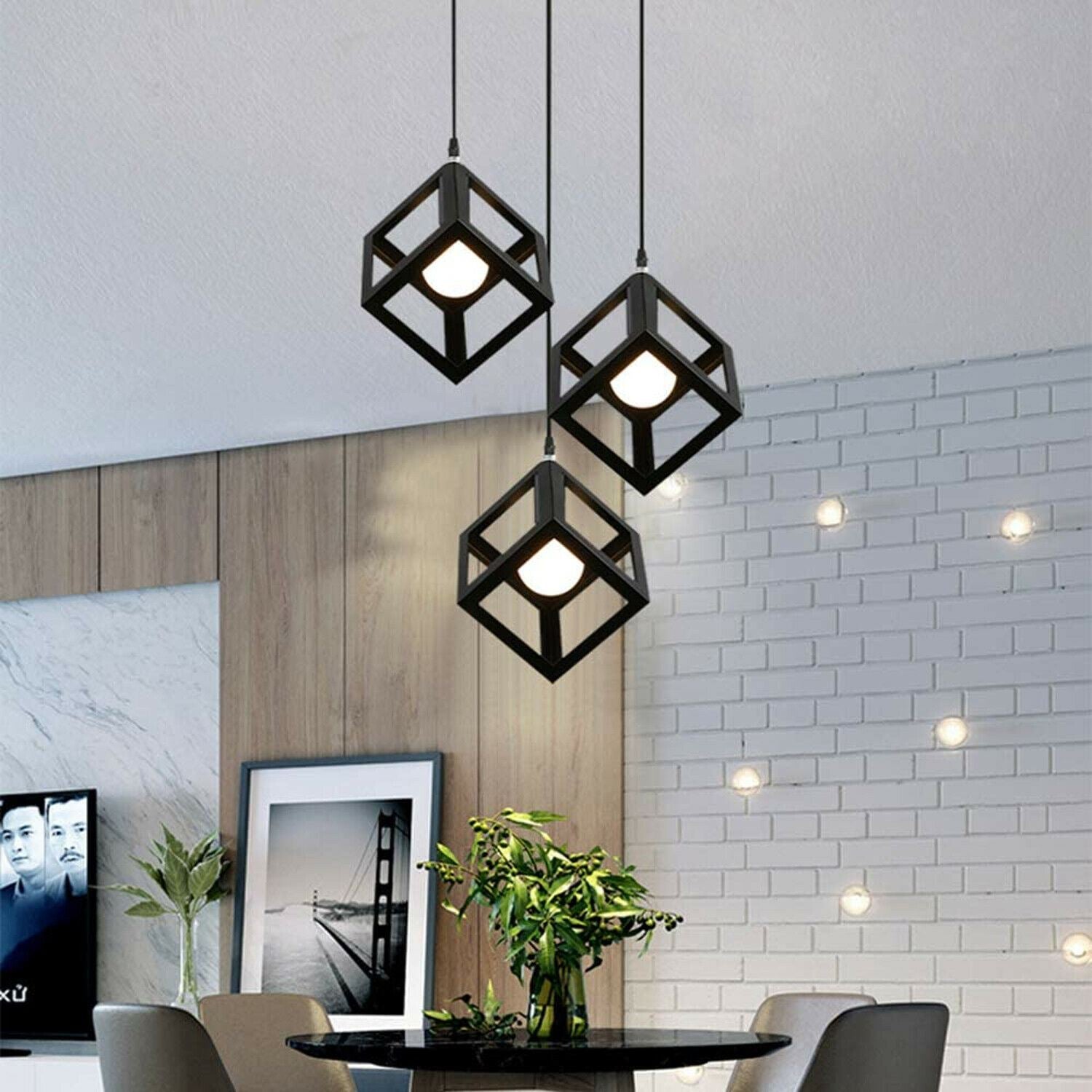 Vintage Industrial 1/3 Light Black Square Cluster Pendant Light Fitting~1256 - LEDSone UK Ltd