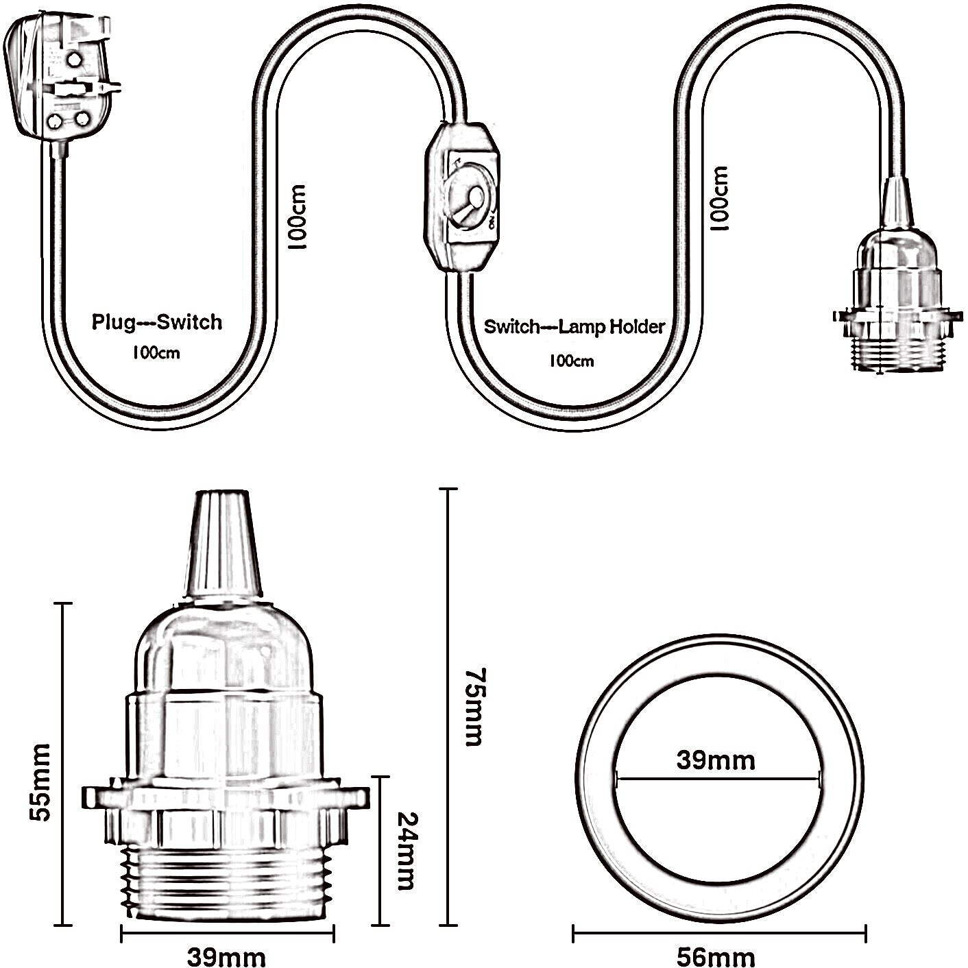 E27 2M Fabric Cable UK Plug in Pendant Lamp Light Set Fitting Vintage Bulb Holder Socket~1267 - LEDSone UK Ltd