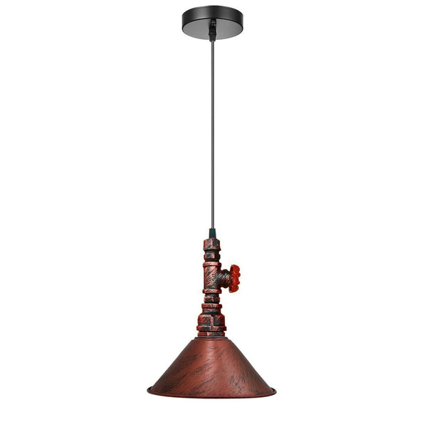 Industriële vintage plafondhanglampen, metalen pijp, geborstelde kleur, lampenkappen~1310 – Rustiek Rood