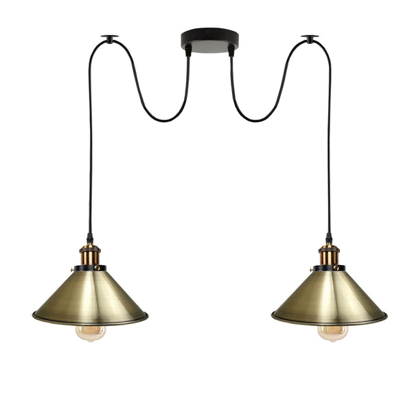 2-way Retro Industrial ceiling cable E27 Hanging lamp pendant light~3403 – Green Brass / yes