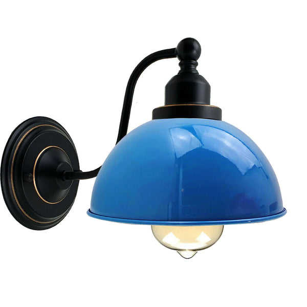 Ledsone Vintage Industrial Dome Wall Light E27 Bedside Sconce~3697 – Blue / No