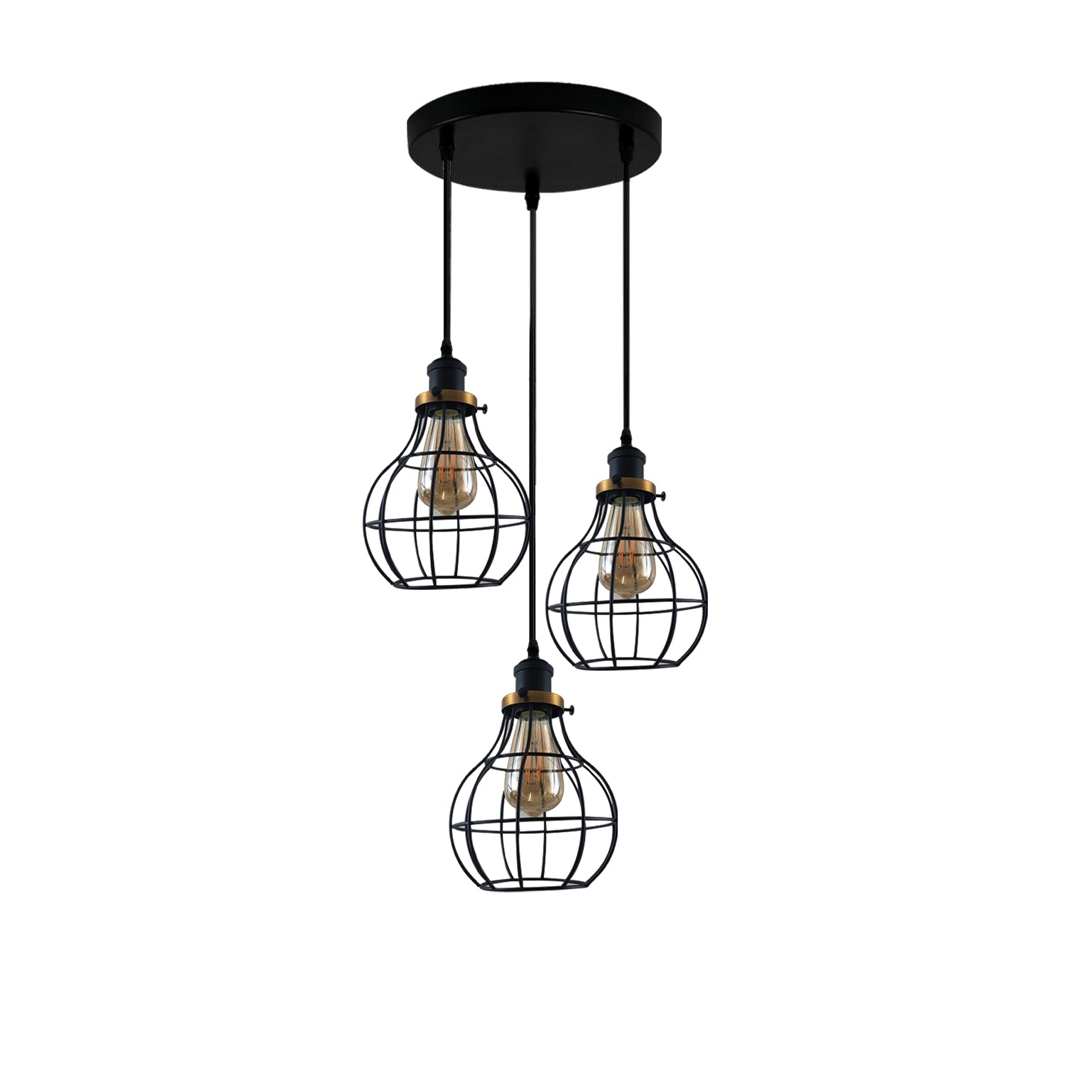 LEDSone industrial vintage 3 round Way Ceiling Pendant Cage Cluster Light Fitting~3233 - LEDSone UK Ltd
