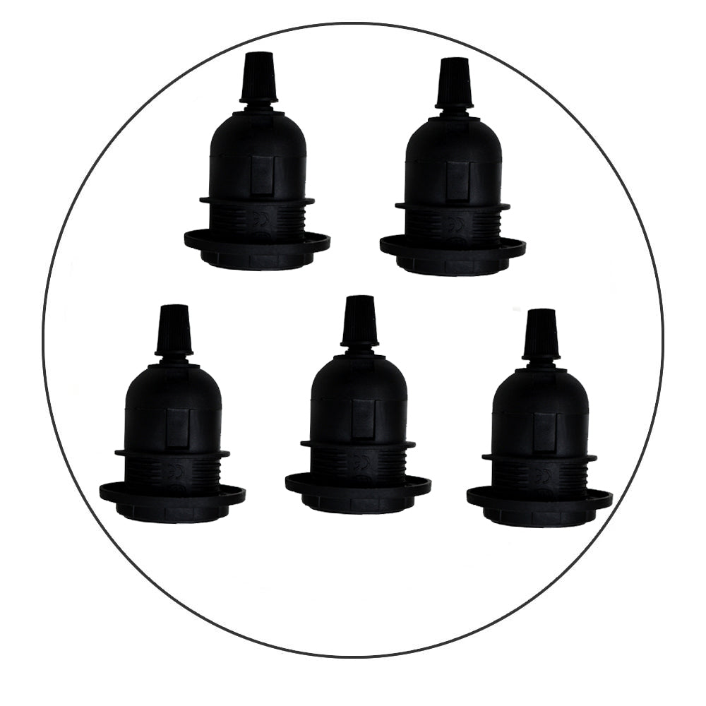 5 pack Edison E27 Black Lamp Pendant Bulb Holder with Shade Ring & Cord Grip - Shop for LED lights - Transformers - Lampshades - Holders | LEDSone UK