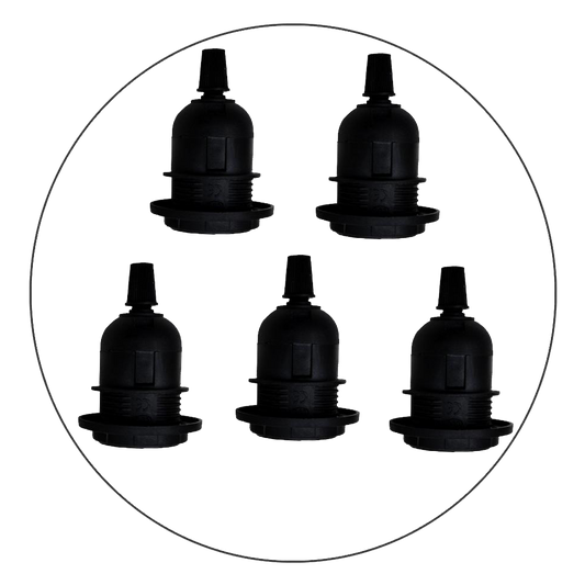 5 pack Edison E27 Black Lamp Pendant Bulb Holder with Shade Ring & Cord Grip~2269 - LEDSone UK Ltd