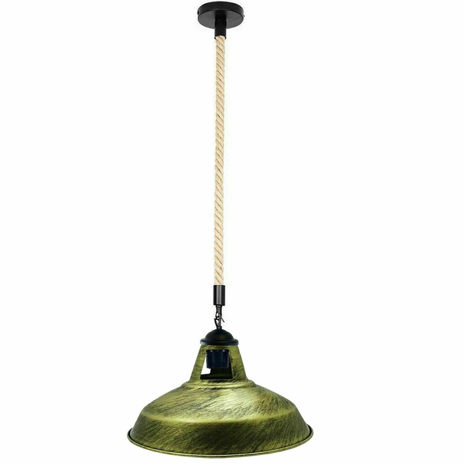 E27 Industrial Hemp Rope Cable Barn Slotted Brushed Brass Pendant Light