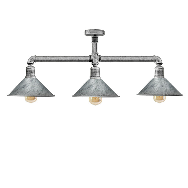 Vintage industriële waterleiding plafondlamp, retro steampunk verlichting, VK ~ 3526 – Geborsteld zilver / Ja