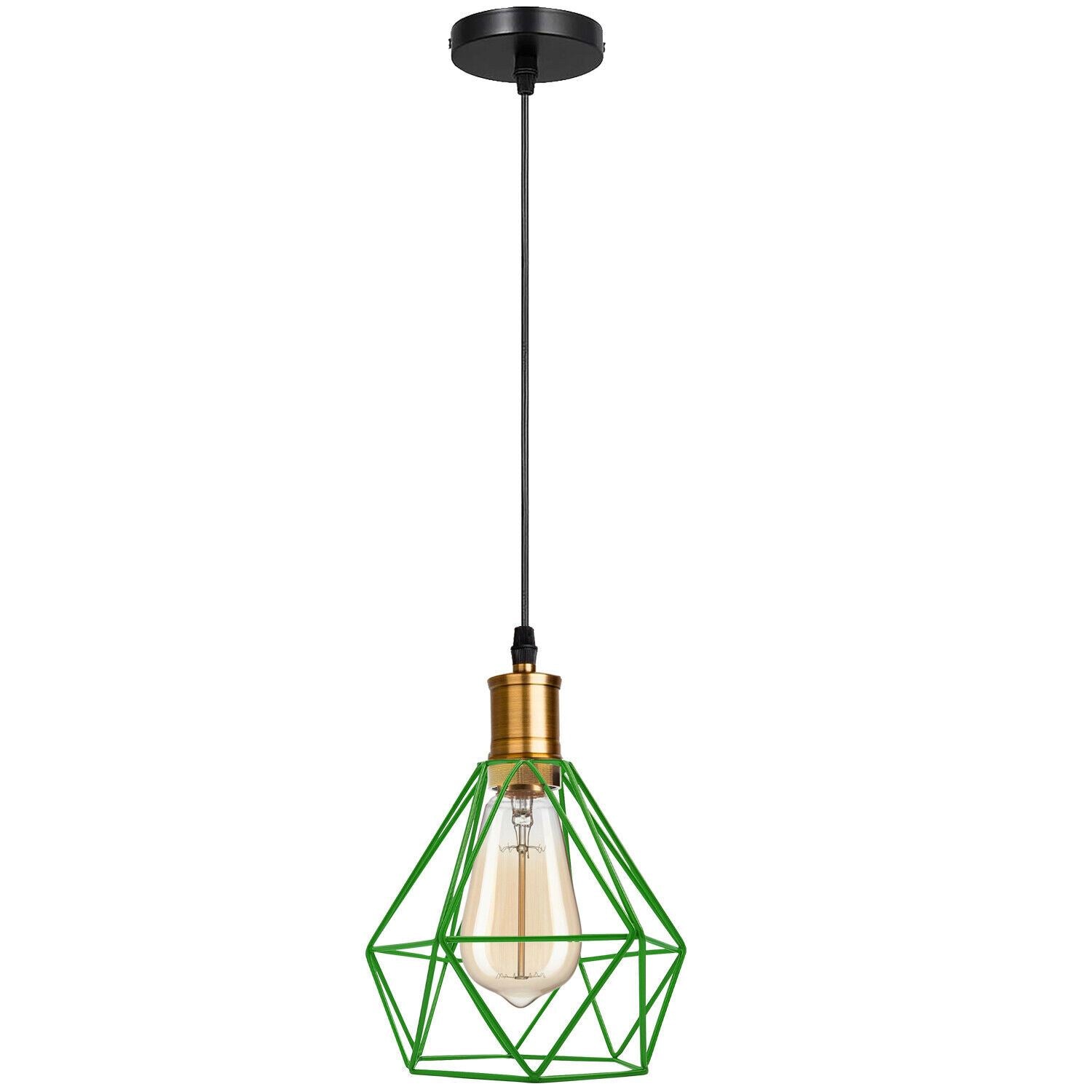Modern Vintage Diamond Cage Ceiling Pendant Light Fitting Geometric Wire Cage Style Hanging Indoor Lights with 95cm Adjustable Wire~1266 - LEDSone UK Ltd