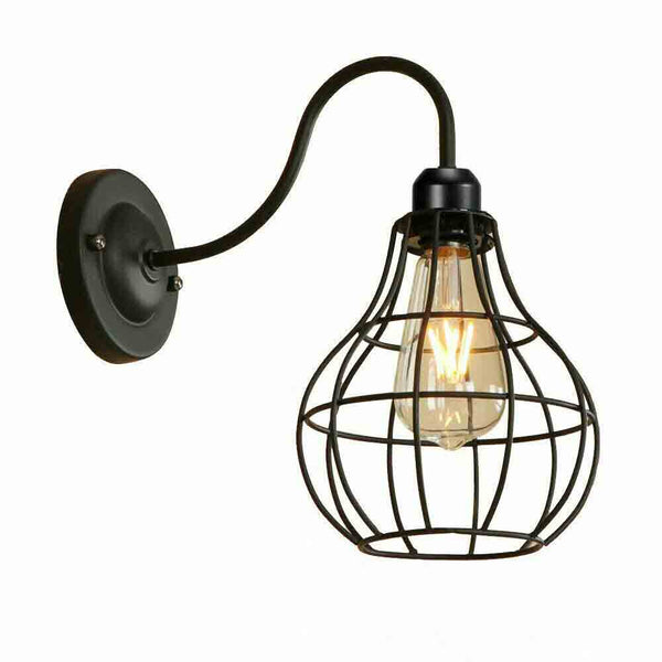 Industrial Cage Wall Light Vintage E27 Matt Black~2900 – Vase Shape