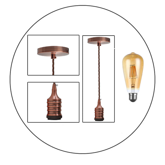 E27 Vintage Industrial Pendant Lamp Holder with FREE Bulb Fabric Light Fitting Ceiling rose~2253 - LEDSone UK Ltd