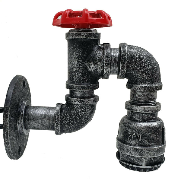 Industrial Water Pipe Wall Light | Retro Steampunk E27 Sconce~2173 – Brushed Silver / No