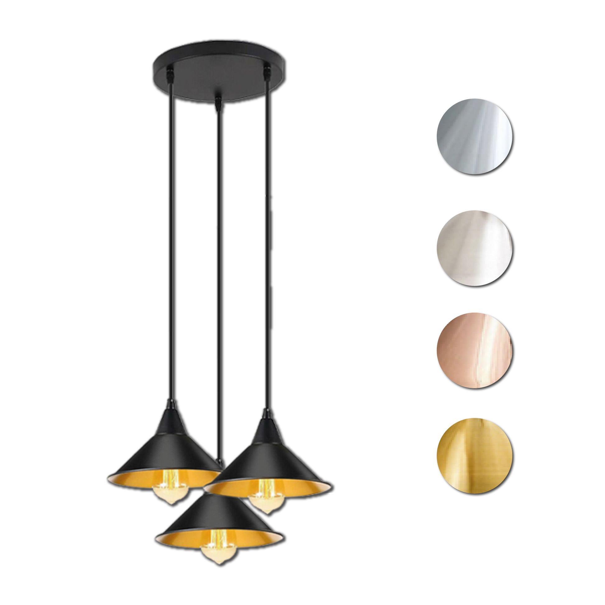 3 Head Industrial Metal Ceiling Colorful Pendant Shade Modern Hanging Retro Light Lamp ~ 3429 - LEDSone UK Ltd