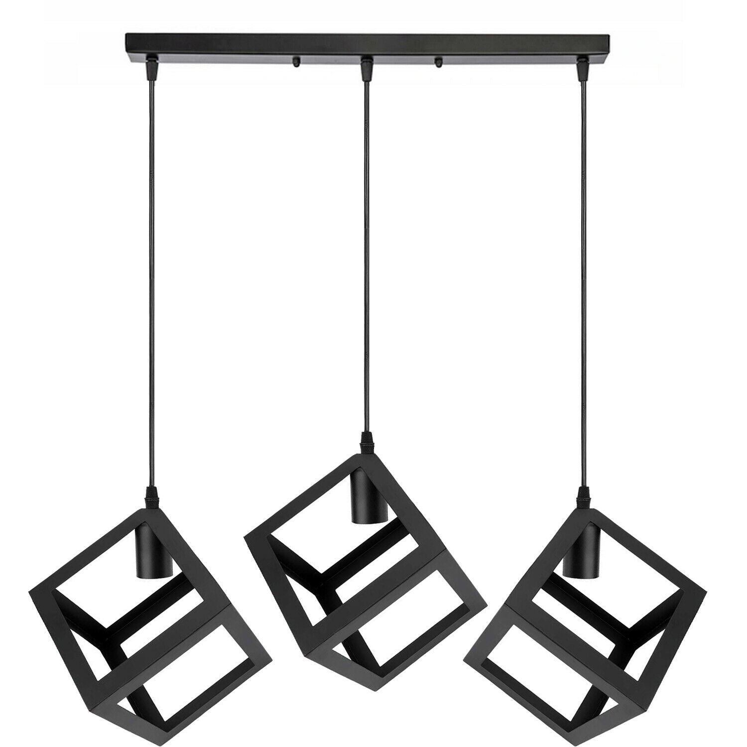 Vintage Industrial 1/3 Light Black Square Cluster Pendant Light Fitting~1256 - LEDSone UK Ltd