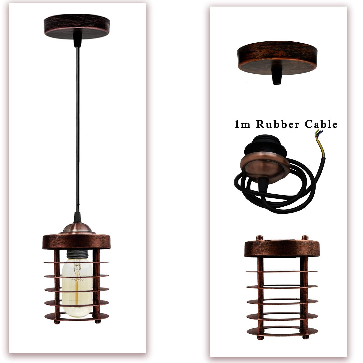 Industrial Vintage Pendant Light Retro Hanging Spiral Cage Mini~1442 - LEDSone UK Ltd