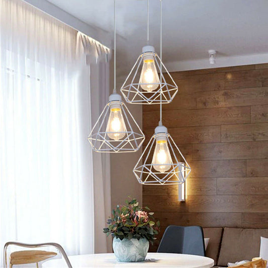 Retro Industrial White Diamond Cage Ceiling Pendant Light Hanging Indoor Lighting ~1182 - LEDSone UK Ltd