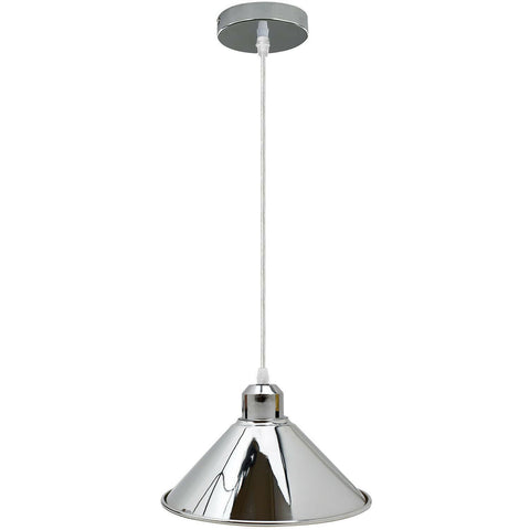 Modern Industrial Loft Chrome Ceiling Pendant Light Metal Cone Shape Shade Indoor Hanging Light Fitting For Basement, Bedroom, Conservatory~1184