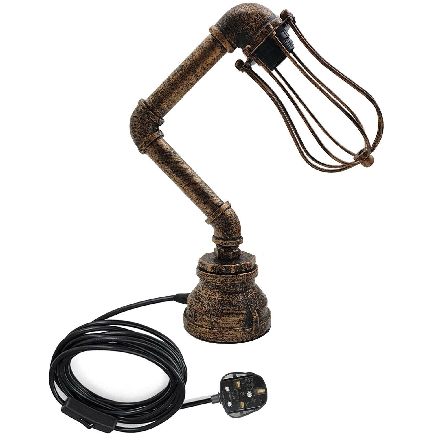 Steampunk Iron watre pipe plug in table lamp 