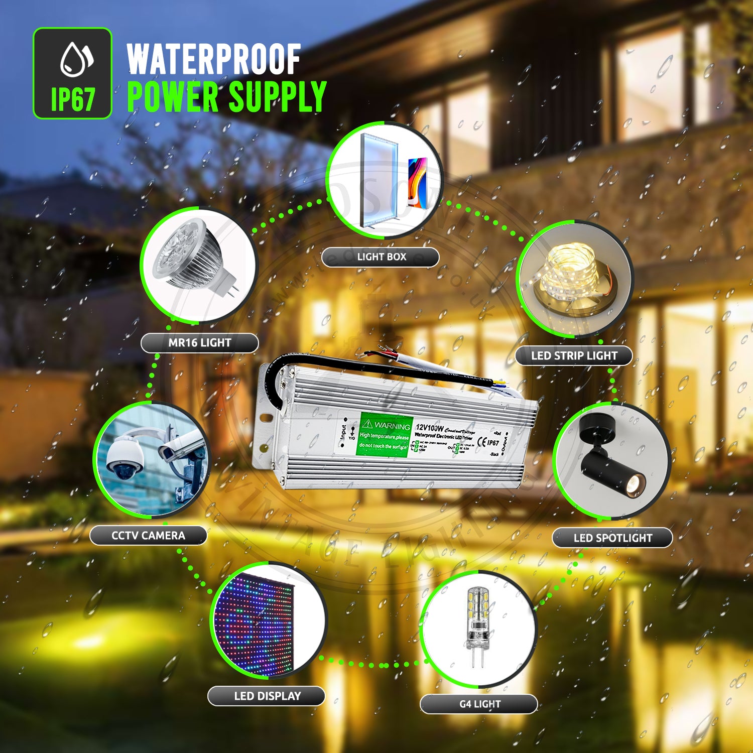 50W LED SMD Chip Bulb Bead Driver Transformer – High Power Supply IP65 Waterproof (10W-100W)