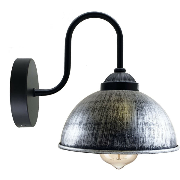 Retro Wall Lamp with Dome Metal Shade, E27 Indoor Wall Lighting Fixtures~1264 – With Bulb / Brushed Silver