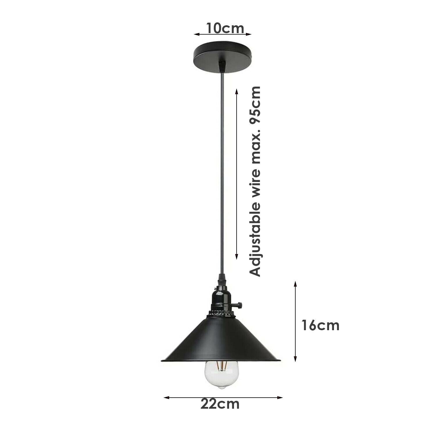 3 Way Vintage Black Ceiling Pendant Light Metal Retro Loft Hang Lampshade - Size Image 1