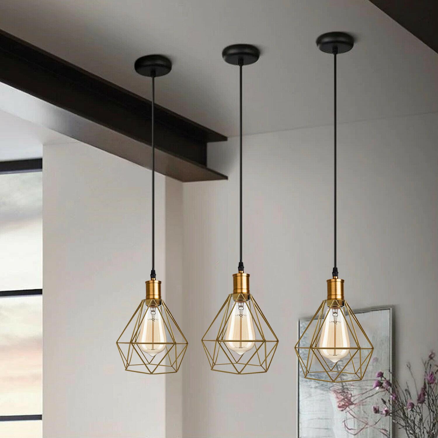 Modern Vintage Diamond Cage Ceiling Pendant Light Fitting Geometric Wire Cage Style Hanging Indoor