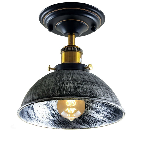 Industriële plafondlampen met koepelvormige kap voor vlakke montage~1234 – Geborsteld zilver / Ja