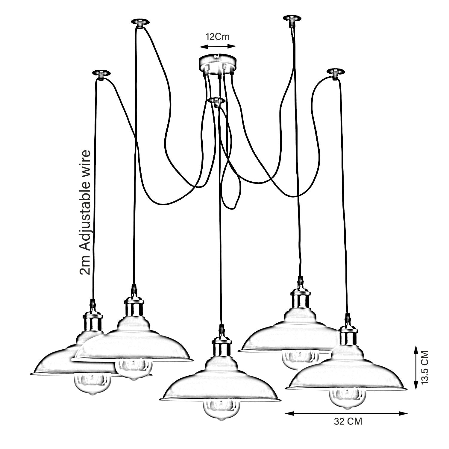 Vintage 5 Way Chandelier Spider Ceiling Indoor Lamp Fixture Metal Curvy Shade~3399 - LEDSone UK Ltd