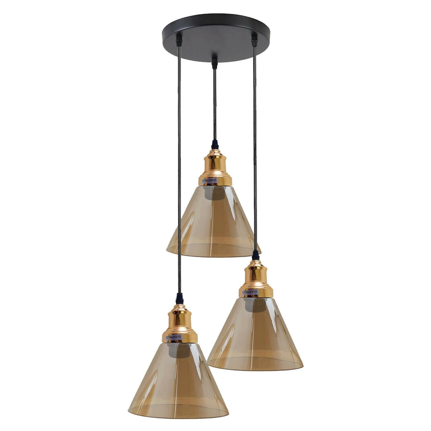 3 Outlet Industrial Retro Loft Glass Ceiling Lampshade Pendant Light~1428 - LEDSone UK Ltd