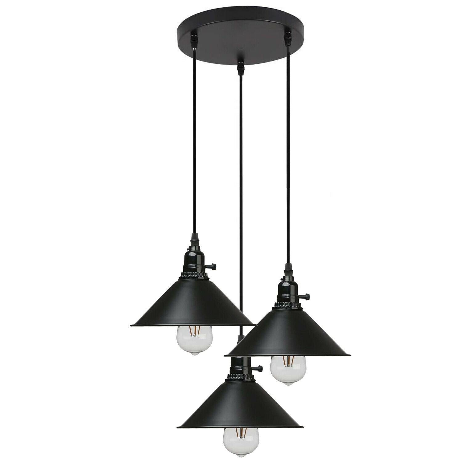3 Way Vintage Black Ceiling Pendant Light Metal Retro Loft Hang Lampshade