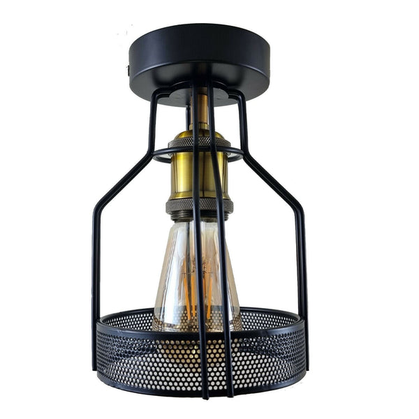 Vintage industriële semi-inbouw kooi gemakkelijk te monteren binnenlamp~1219 – Met lamp