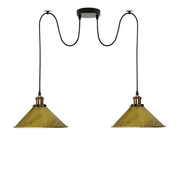 2-way Retro Industrial ceiling cable E27 Hanging lamp pendant light~3403 – Brushed Brass / No
