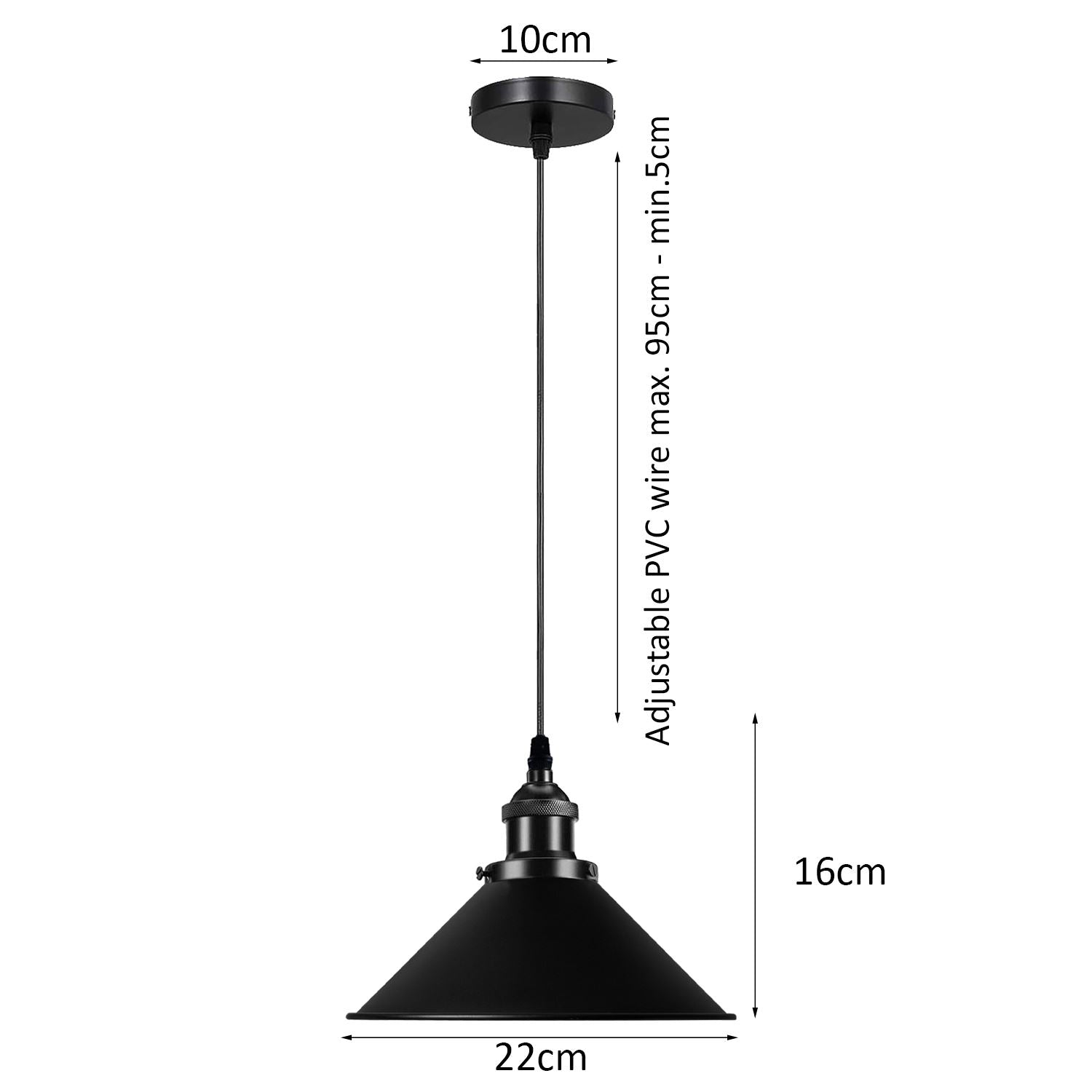 Vintage Ceiling Adjustable Hanging Black Metal Cone Shade Pendant Light Fixture~3393 - LEDSone UK Ltd
