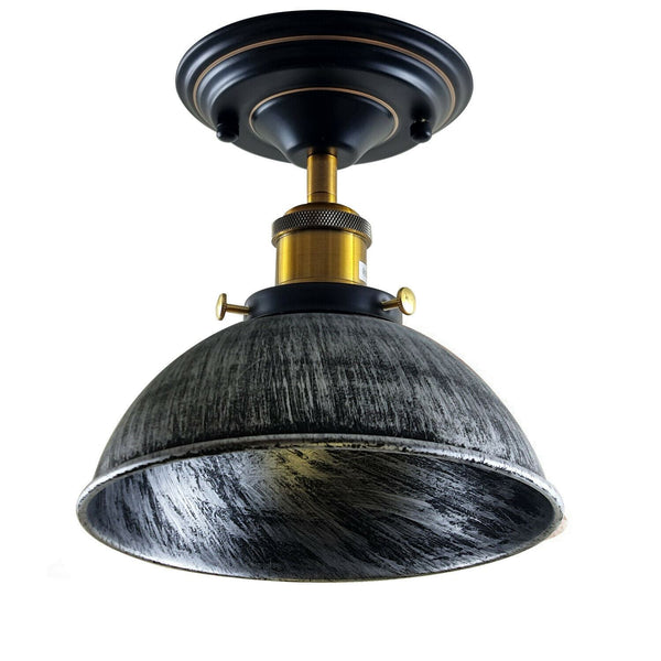 Industriële plafondlampen met koepelvormige kap voor vlakke montage~1234 – Geborsteld zilver / Nee