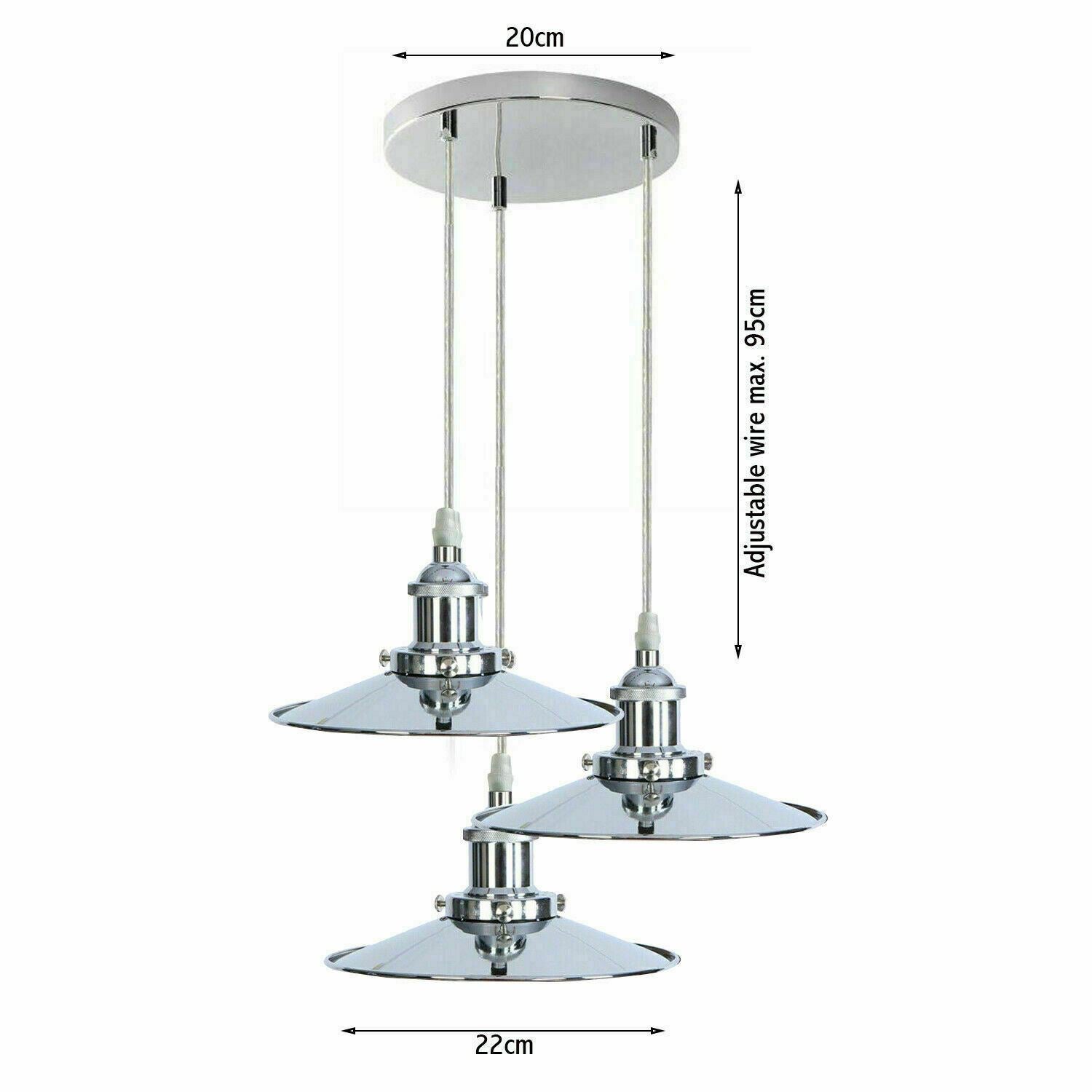 Vintage  Modern Metal Ceiling Pendant Light Chrome Hanging Lamp With 95cm Adjustable Wire~1337 - LEDSone UK Ltd