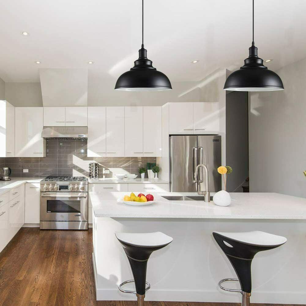 White kitchen with online black pendant lights