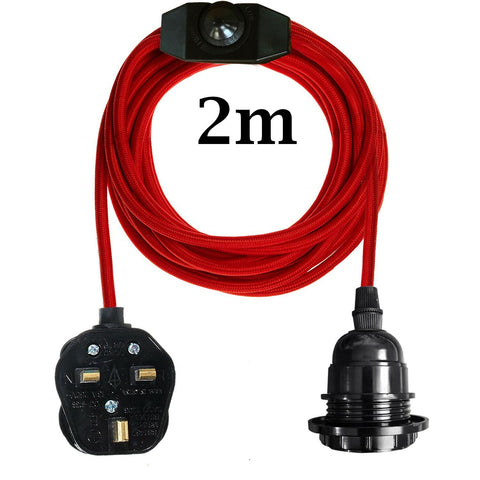 2M,4M UK Plug-in Vintage E27 Dimmer Switch Fabric Pendant Light Holder with FREE BULB~1267