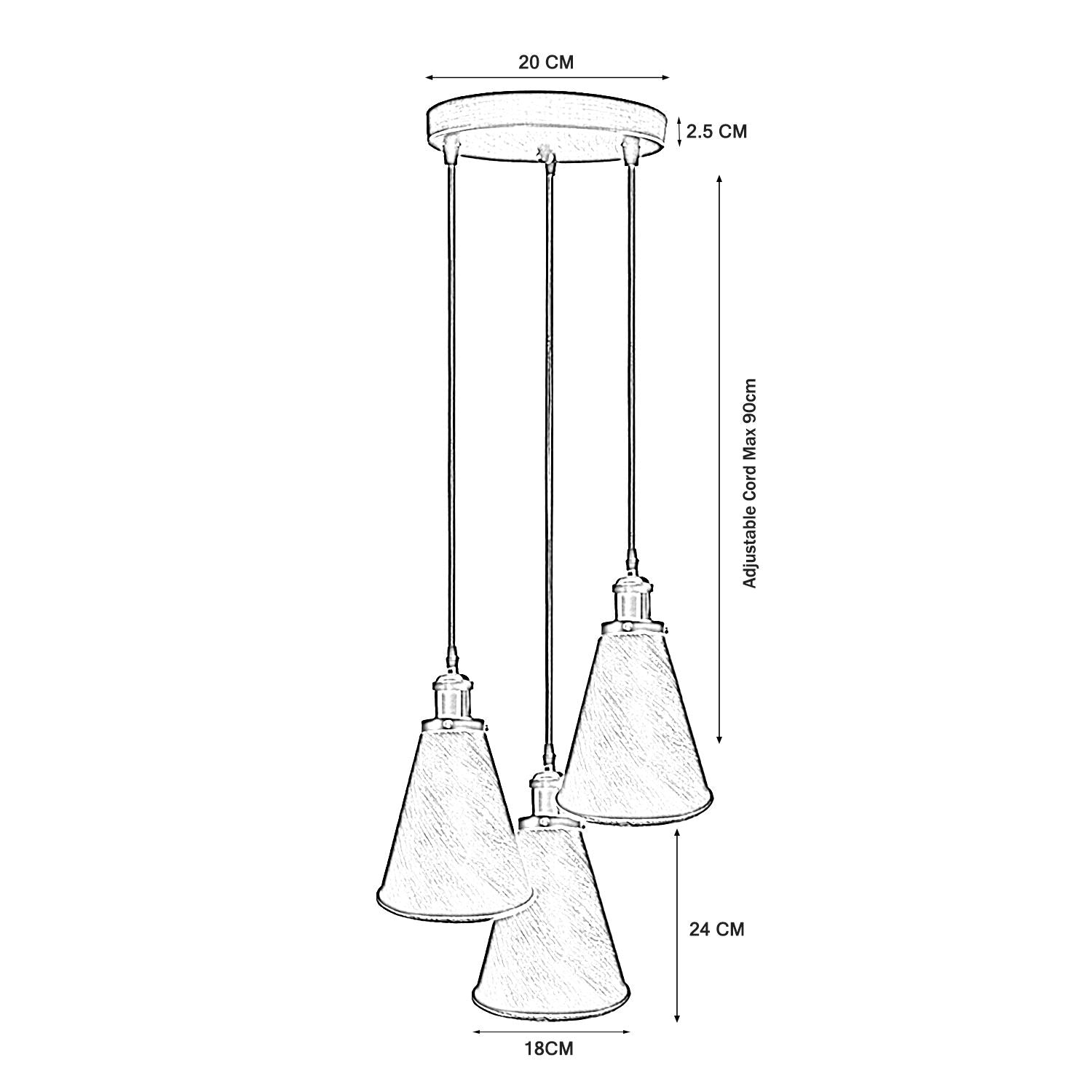 Retro Industrial 3- Head  Vintage Round Base Pendant  Celling light~3385 - LEDSone UK Ltd