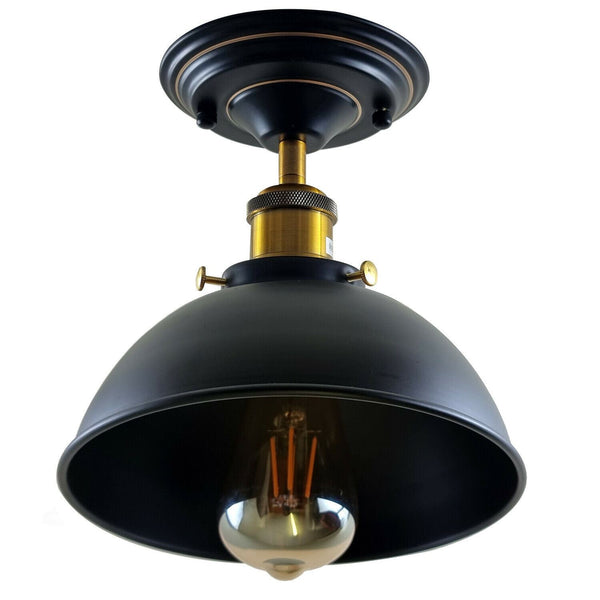 Industriële plafondlampen met koepelvormige kap voor vlakke montage~1234 – Zwart / Ja