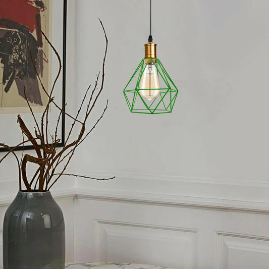 Modern Vintage Diamond Cage Ceiling Pendant Light Fitting Geometric Wire Cage Style Hanging 
