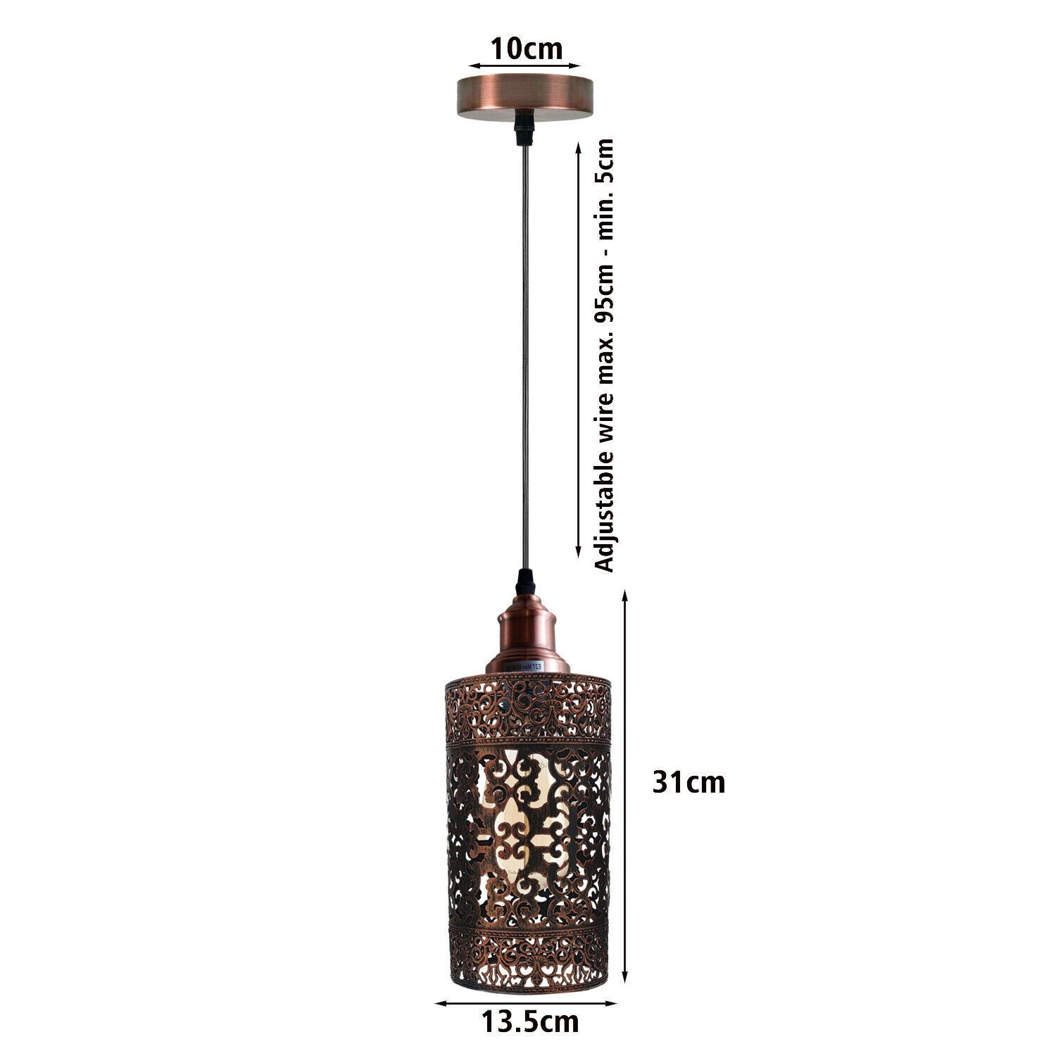 Modern Metal Cage Ceiling Lamp Shade Pendant Light with 95cm Adjustable Cable - Size Image