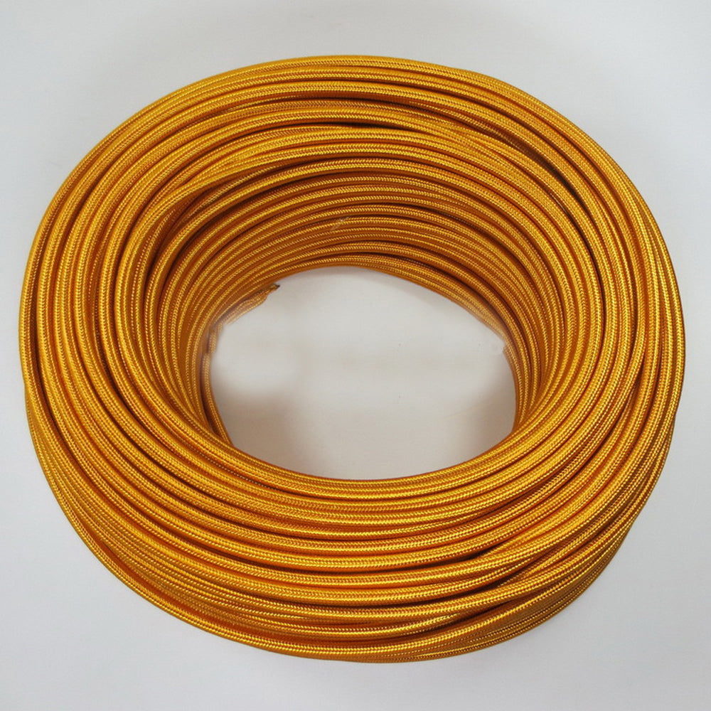 0.75mm 2 Core Round Vintage Braided Deep Gold Fabric Covered Light Flex - Shop for LED lights - Transformers - Lampshades - Holders | LEDSone UK
