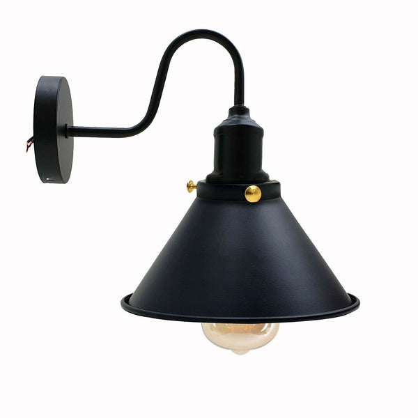 Wall Sconces Indoor E27 Swan Neck Vintage Industrial ~3388 – All black / Yes