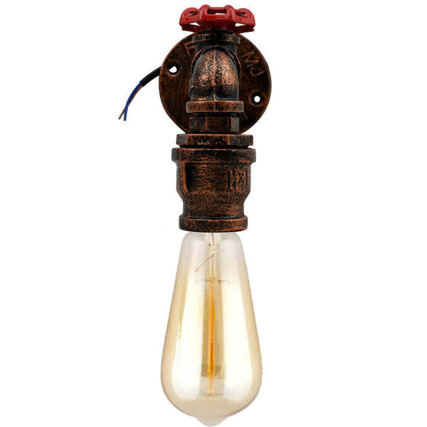 Industrial Water Pipe Wall Light | Retro Steampunk E27 Sconce~2173 – Rustic Red / No