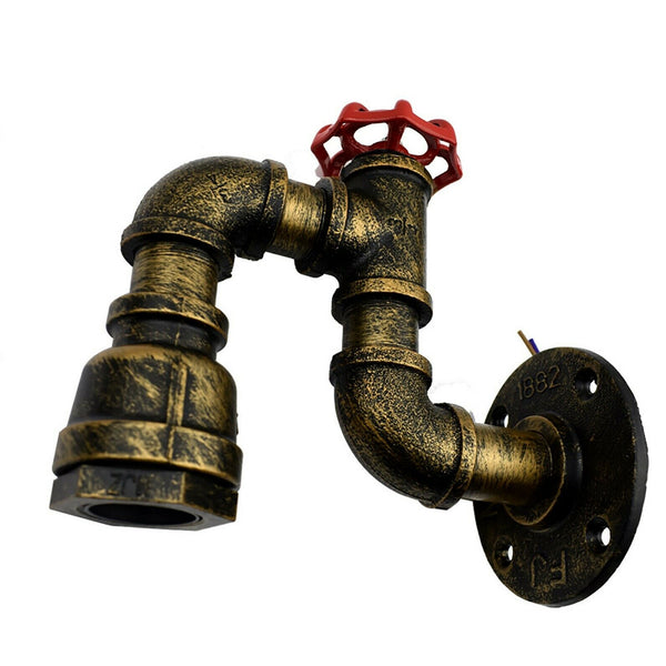 Industrial Water Pipe Wall Light Retro Steampunk E27 Sconce~2173 – Brushed Brass / No