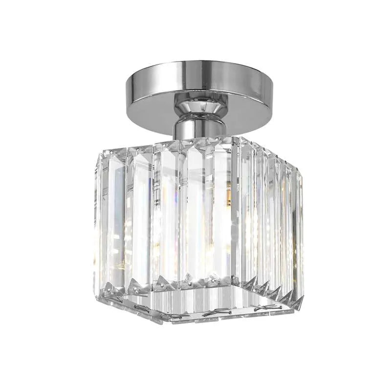 Crystal Semi Flush Ceiling Light Fixture E27 Square Fitting Ceiling Lamp Chandelier-Chrome