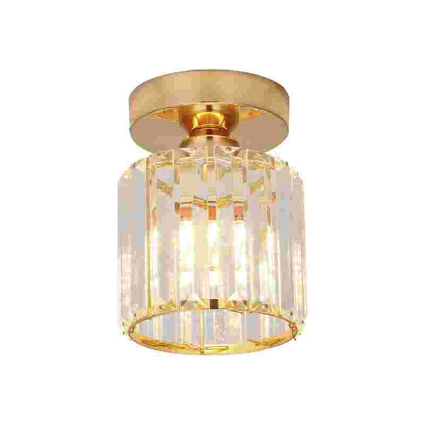 Kristallen semi-flush E27 plafondlamp met ronde fitting, kroonluchterlamp ~ 4505  – Goud / Met lamp