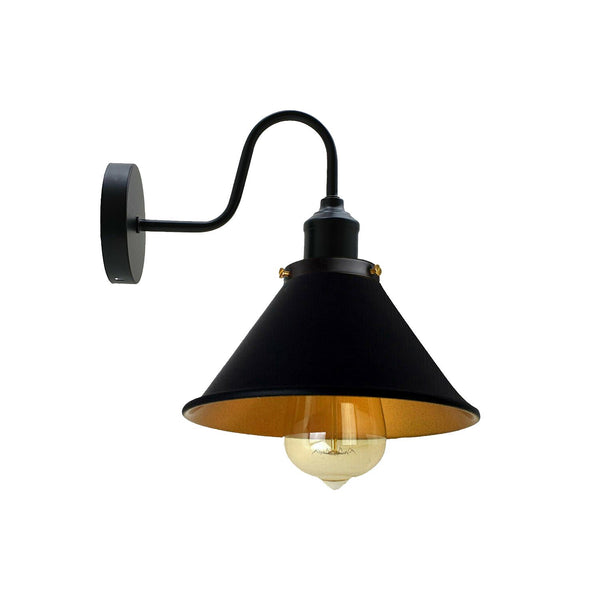 Wall Sconces Indoor E27 Swan Neck Vintage Industrial ~3388 – Black Gold Inner / Yes