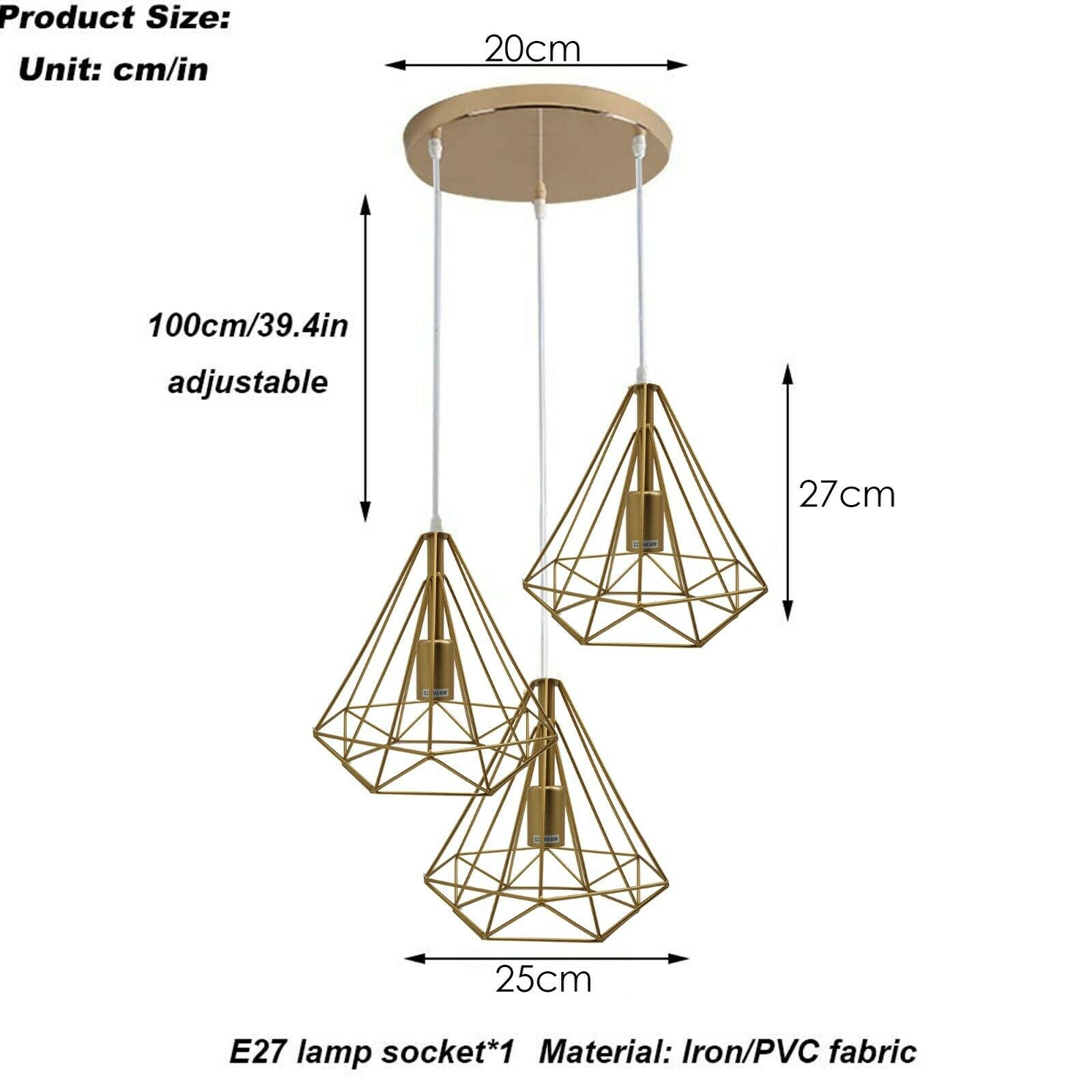 Modern Vintage Industrial Retro Loft 3 Head Ceiling Pendant Lamp Shade~2342 - LEDSone UK Ltd