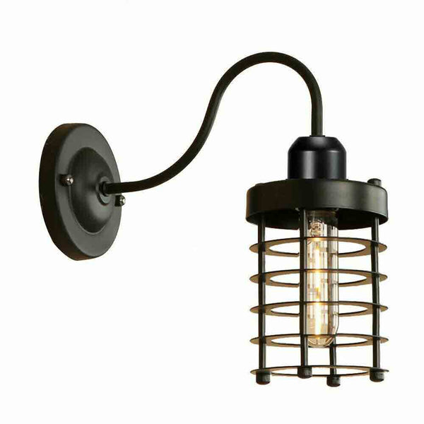 Industrial Cage Wall Light Vintage E27 Matt Black~2900 – Step Tube Shape