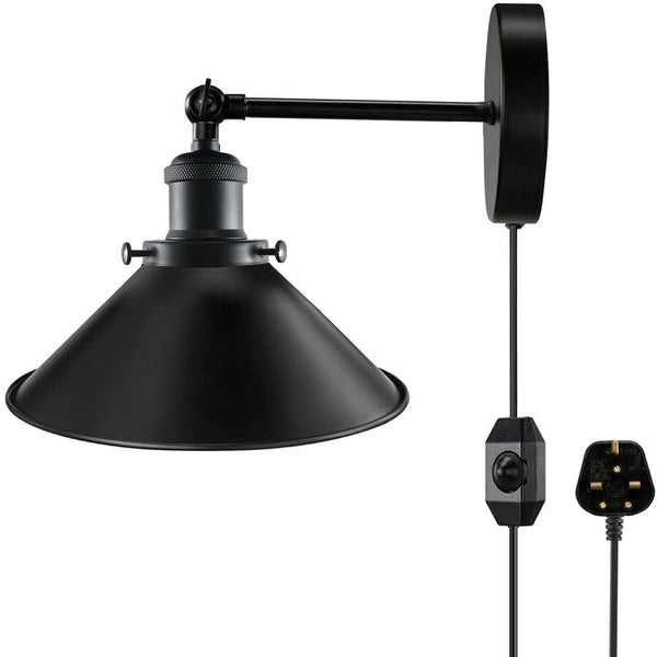 Black Plugin Wall Fitting Cone Metal Shade~1217 – Without Bulb